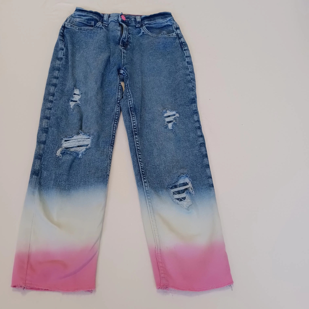 Justice Jr Size 18 Ombre  Distressed Denim Jeans Pink White